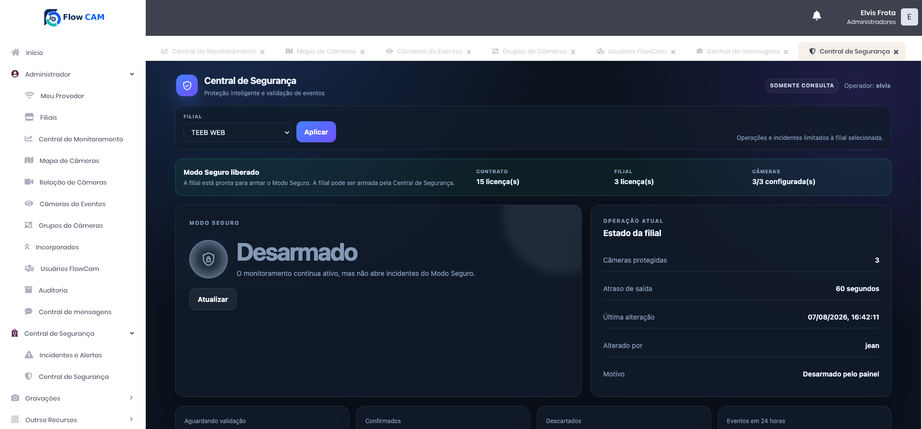 Central de Segurança e Modo Seguro