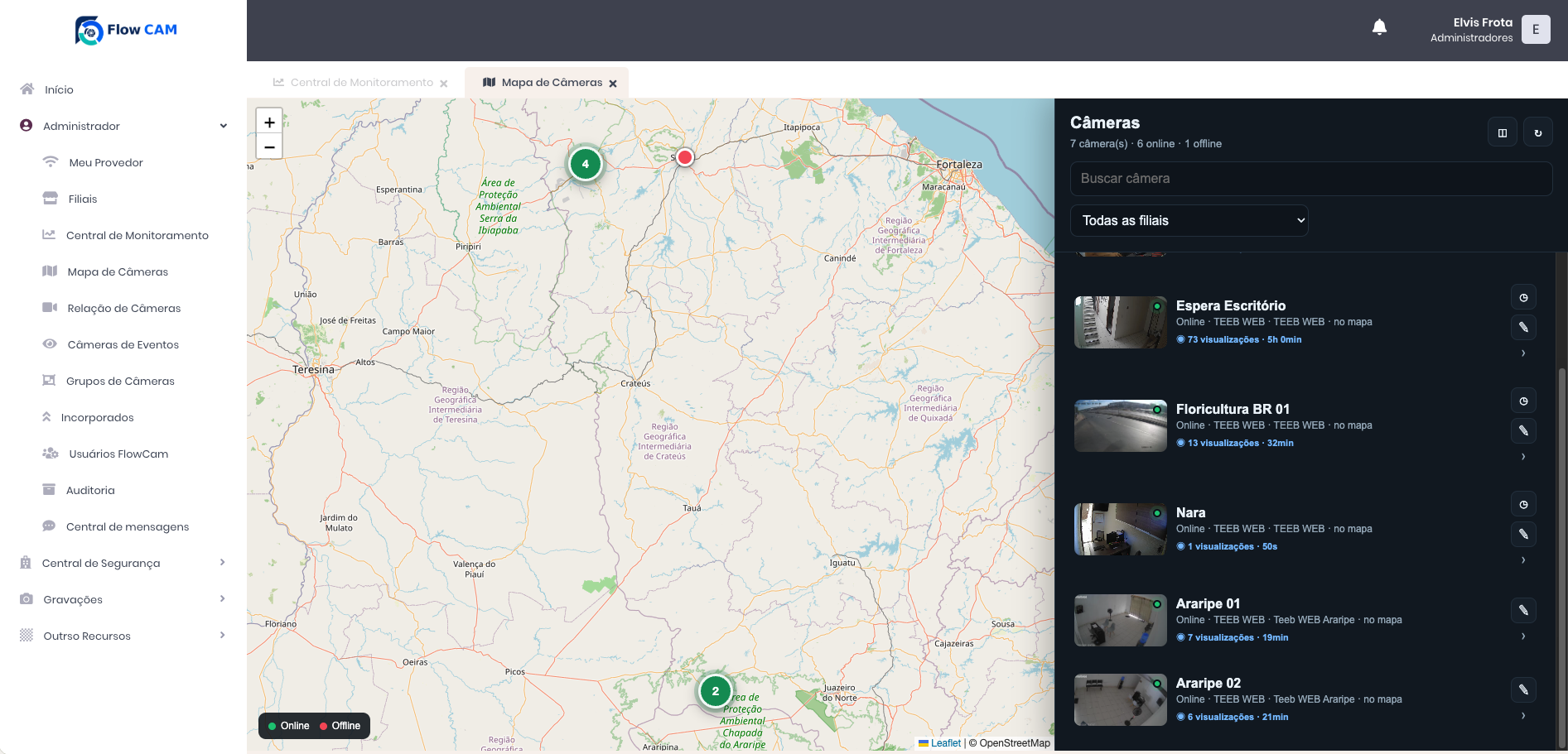 Mapa de câmeras do Flow CAM